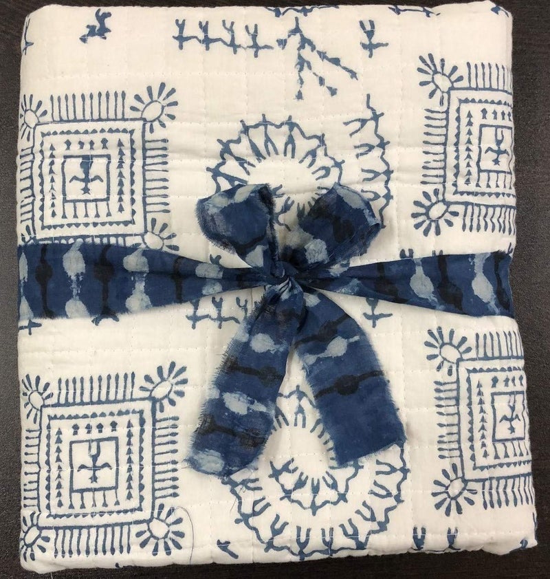 Trade Star Reversible Quilted Handmade Wrap 100% Cotton Super Soft Quilt Toddler Blanket Warm Indian Design Ethnic Authentic Soft Quilt Hand Block Print Baby Blanket - Image 1